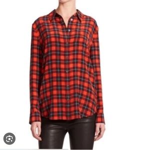 Equipment Silk Plaid shirt Red long sleeve button down size medium